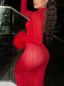 Backlessred dress with sleeves