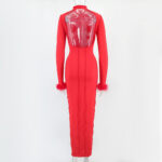 Backless Spring / Summer Red Feather Sleeve Dress - Image 2